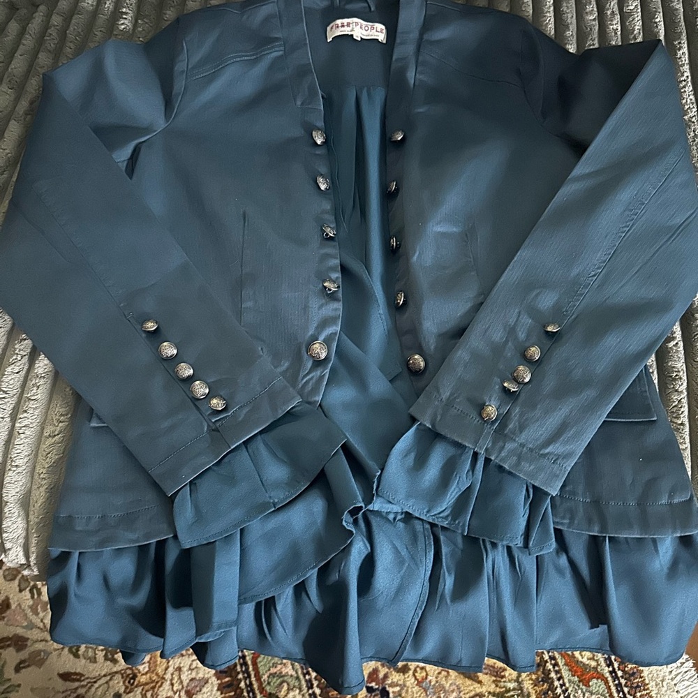 Free People Teal Ruffled Blazer